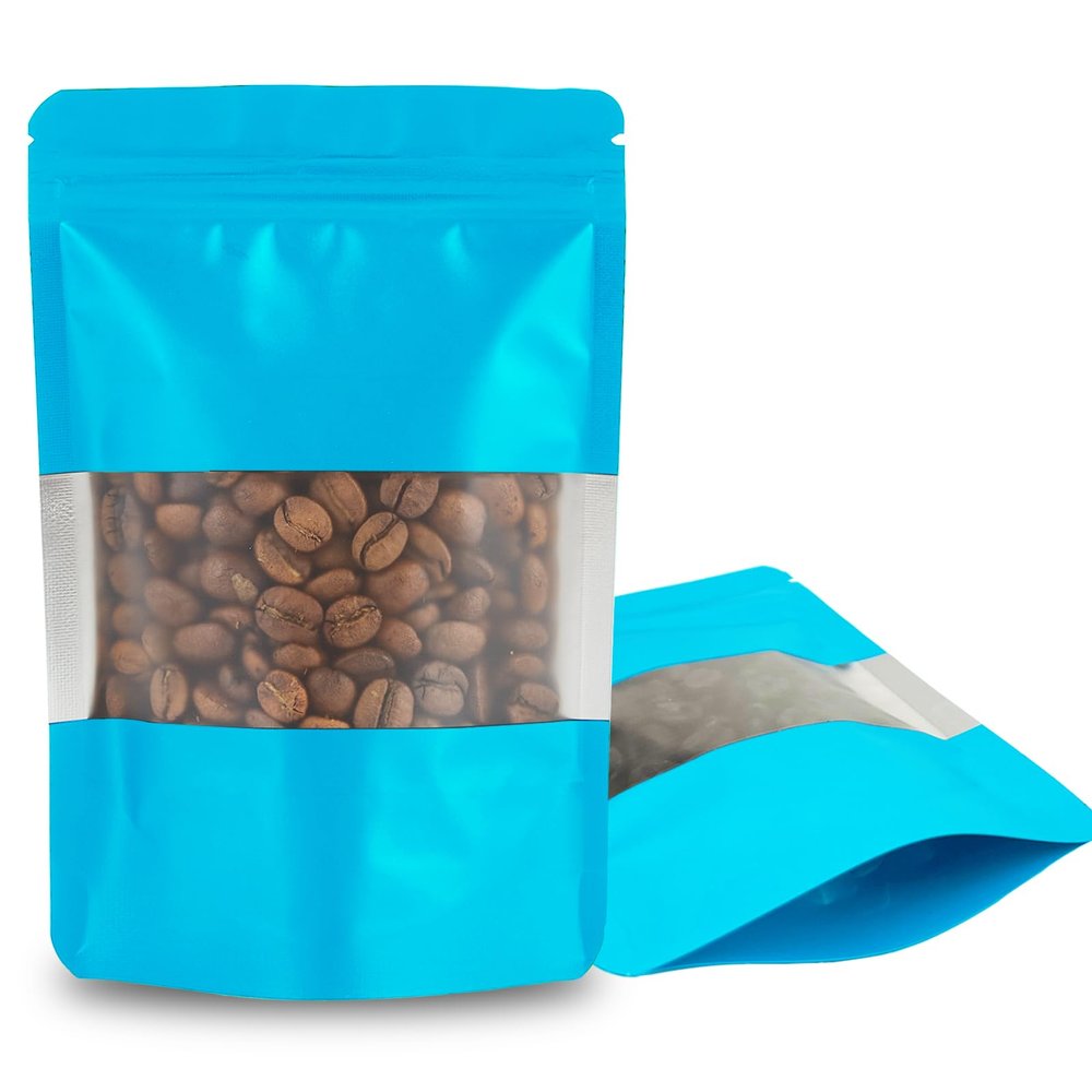 100 Pieces Resealable Mylar Bags, Stand Up Smell Proof Bags with Matte Window, Zipper Lock Foil Pouch Packaging (Blue, 4 X 6 Inch)