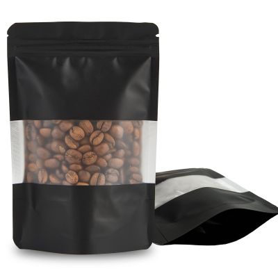 100 Pieces Resealable Mylar Bags, Stand Up Smell Proof Bags with Matte Window, Zipper Lock Foil Pouch Packaging (Black, 3.5 X 5.1 Inch)