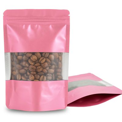 100 Pieces Resealable Mylar Bags, Stand Up Smell Proof Bags with Matte Window, Zipper Lock Foil Pouch Packaging (Pink, 3.5 X 5.1 Inch)