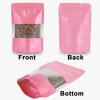 100 Pieces Resealable Mylar Bags, Stand Up Smell Proof Bags with Matte Window, Zipper Lock Foil Pouch Packaging (Pink, 3.5 X 5.1 Inch) view 3