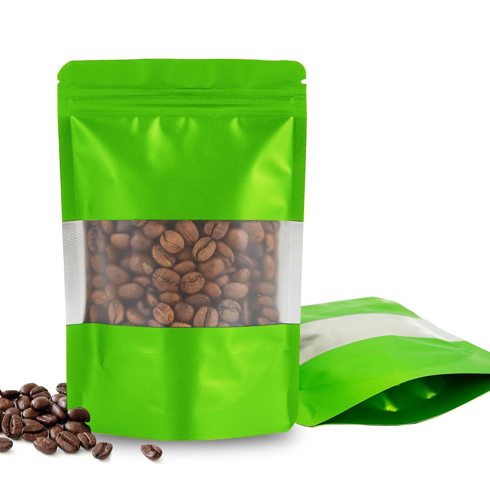 100 Pieces Resealable Mylar Bags, Stand Up Smell Proof Bags with Matte Window, Zipper Lock Foil Pouch Packaging (Green, 4 X 6 Inch)