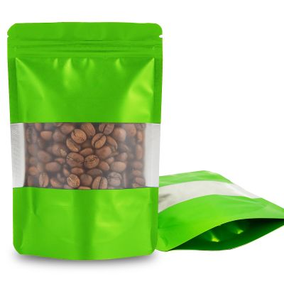 100 Pieces Resealable Mylar Bags, Stand Up Smell Proof Bags with Matte Window, Zipper Lock Foil Pouch Packaging (Green, 3.5 X 5.1 Inch)