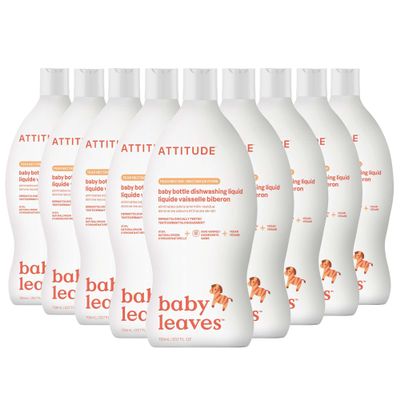 ATTITUDE Baby Bottle & Dish Soap, EWG Verified Bottle Cleaner, Dye Free, Removes Milk Residue & Grease, Vegan, Pear Nectar, 23.7 Fl Oz (Pack of 9)