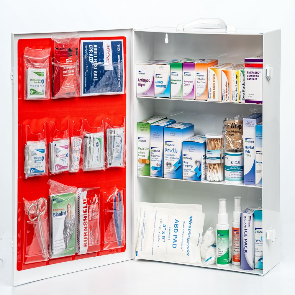 UniShield Restaurant Metal First Aid Cabinet, Wall Mountable (Class A Without Tablets, 3 Shelf)