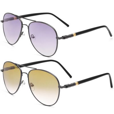 2 Pairs Aviator Bifocal Vintage Invisible Reading Sunglasses UV400 Protection Spring Hinge Sun Readers Anti Blue Light Glasses for Men Women Sports Driving Safety Eyeglasses Tinted Shades Eyewear 1.5
