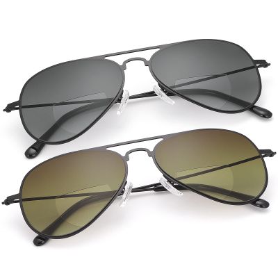 2 Pairs Aviator Nearly Invisible Line Bifocal Reading Sunglasses UV400 Protection Outdoor Sport Sun Readers Blue Light Blocking Glasses for Men Women Safety Driving Safety Eyeglasses Shades Eyewear