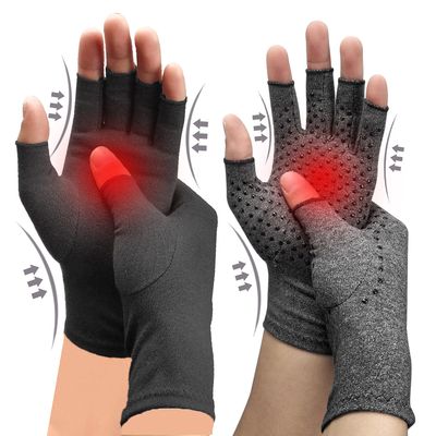 (2 Pairs Black+2 Pairs Grey Glue dot ) Arthritis Compression Gloves - Relieve Arthritis, Rheumatoid, Osteoarthritis,Compression Gloves for Arthritis for Women & Men, Anti-Slip Glue dot Gloves for Work