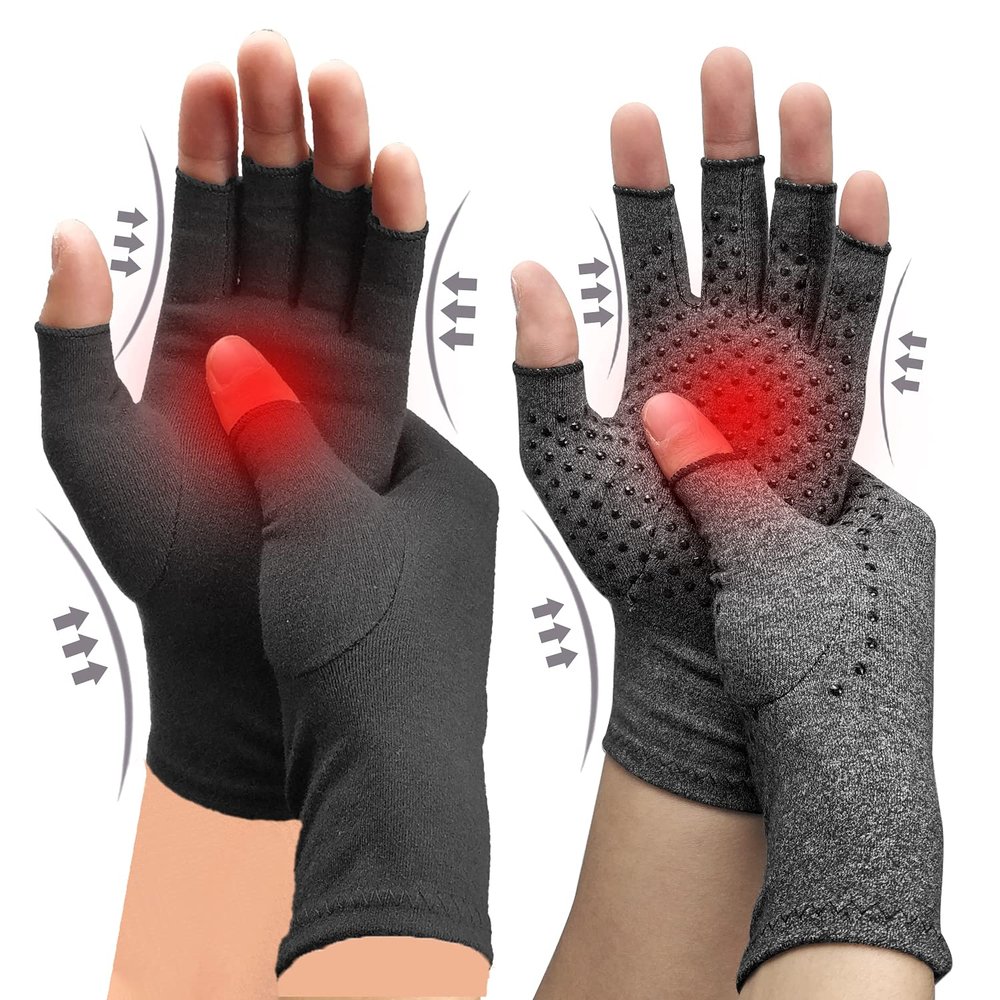 (2 Pairs Black+2 Pairs Grey Glue dot ) Arthritis Compression Gloves - Relieve Arthritis, Rheumatoid, Osteoarthritis,Compression Gloves for Arthritis for Women & Men, Anti-Slip Glue dot Gloves for Work