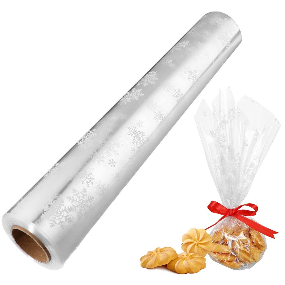 NUOBESTY Christmas Snowflake Cellophane Roll, 3 Mil Thickness Transparent Snowflake Cellophane Paper Christmas Wrapper Wrap Paper Baskets Ornaments (3000x86cm)