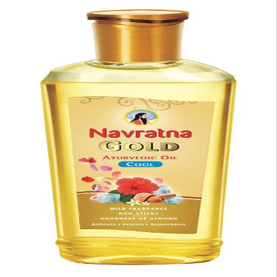 Navratna Gold Ayurvedic Hair Oil | with 24K Gold & 9 Ayurvedic Herbs | Lightweight, Non-Greasy & Fast-Absorbing | Relaxing Head Massage Oil | Deeply Nourishes Hair | 6.76 Fl Oz (200ml)