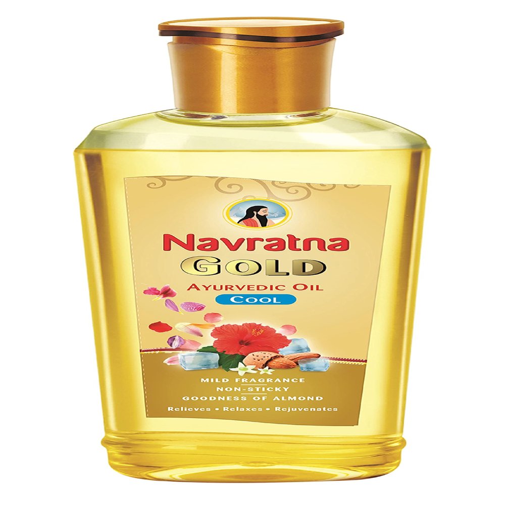 Navratna Gold Ayurvedic Hair Oil | with 24K Gold & 9 Ayurvedic Herbs | Lightweight, Non-Greasy & Fast-Absorbing | Relaxing Head Massage Oil | Deeply Nourishes Hair | 6.76 Fl Oz (200ml)