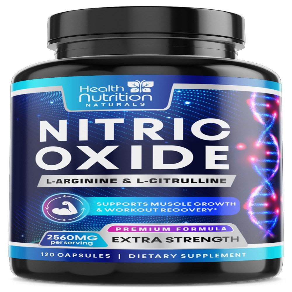 Nitric Oxide Booster 2560mg - Extra Strength L Arginine & Citrulline Supplement for Men & Women - Premium Muscle Supporting Nitric Booster - Natural Energy & Heart Health Support - 120 Capsules