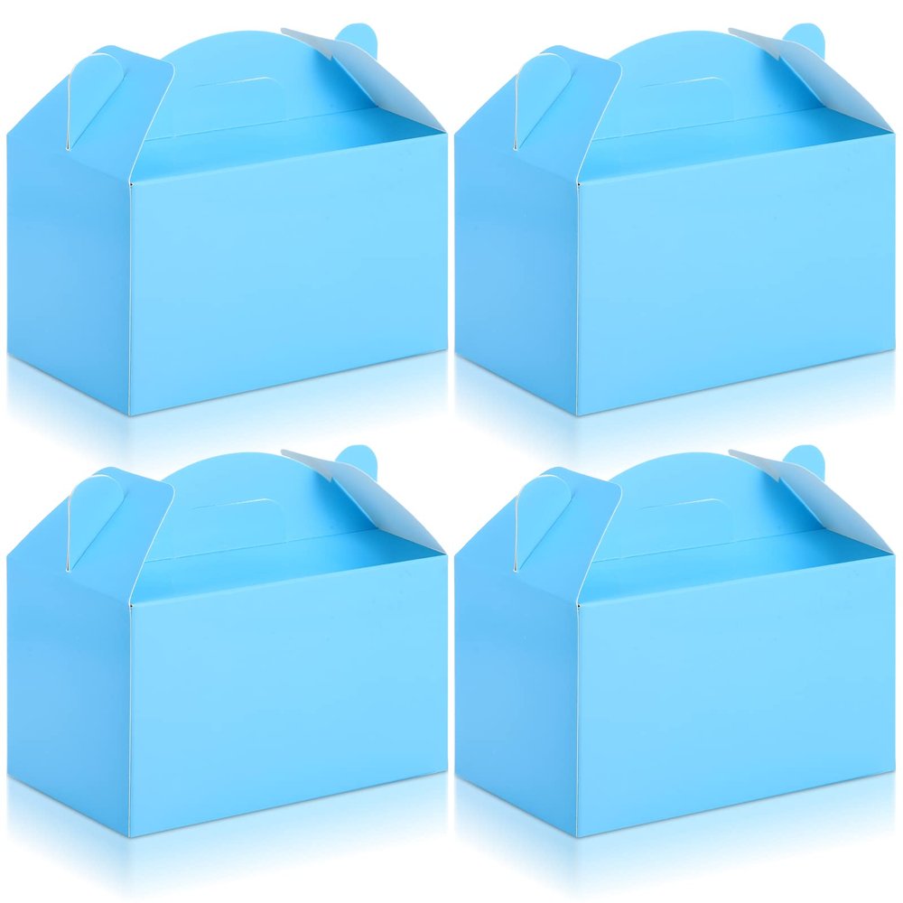 36 Pcs Party Favor Treat Boxes, Goodie Candy Gable Paper Gift Boxes with Handles for Birthday Wedding Shower Christmas Party Supplies, 6 x 3.5 x 3.5 Inches(Blue)