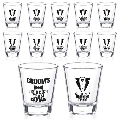 12 Pieces 2 oz Groomsmen Shot Glasses Groom's Drinking Team Shot Glasses Wedding Party Glasses Cups Groom's Drinking Team Captain Shot Cups Wedding Party Drinking Cups for Wedding Party Supplies