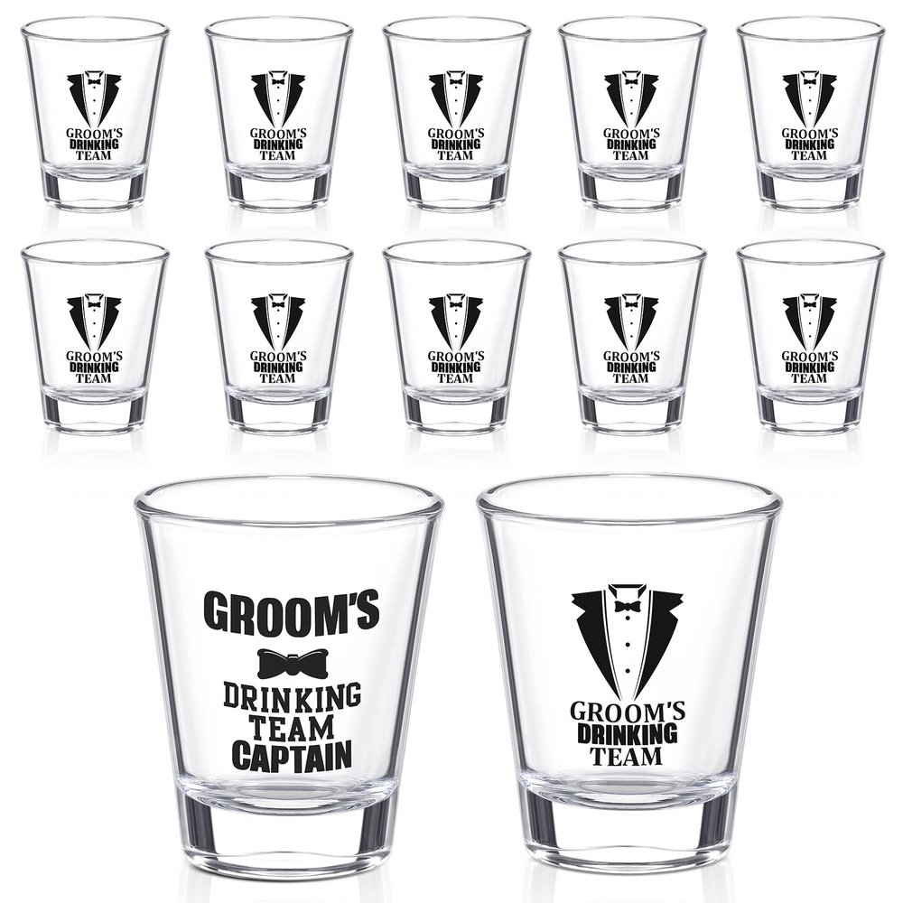 12 Pieces 2 oz Groomsmen Shot Glasses Groom's Drinking Team Shot Glasses Wedding Party Glasses Cups Groom's Drinking Team Captain Shot Cups Wedding Party Drinking Cups for Wedding Party Supplies