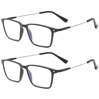 2 Pack Progressive Multifocal Computer Reading Glasses No Line Blue Light Blocking Readers with Spring Hinge for Men and Women Clear Multifocus Trifocal Lens Eyewear Anti Glare Fashion Eyeglasses