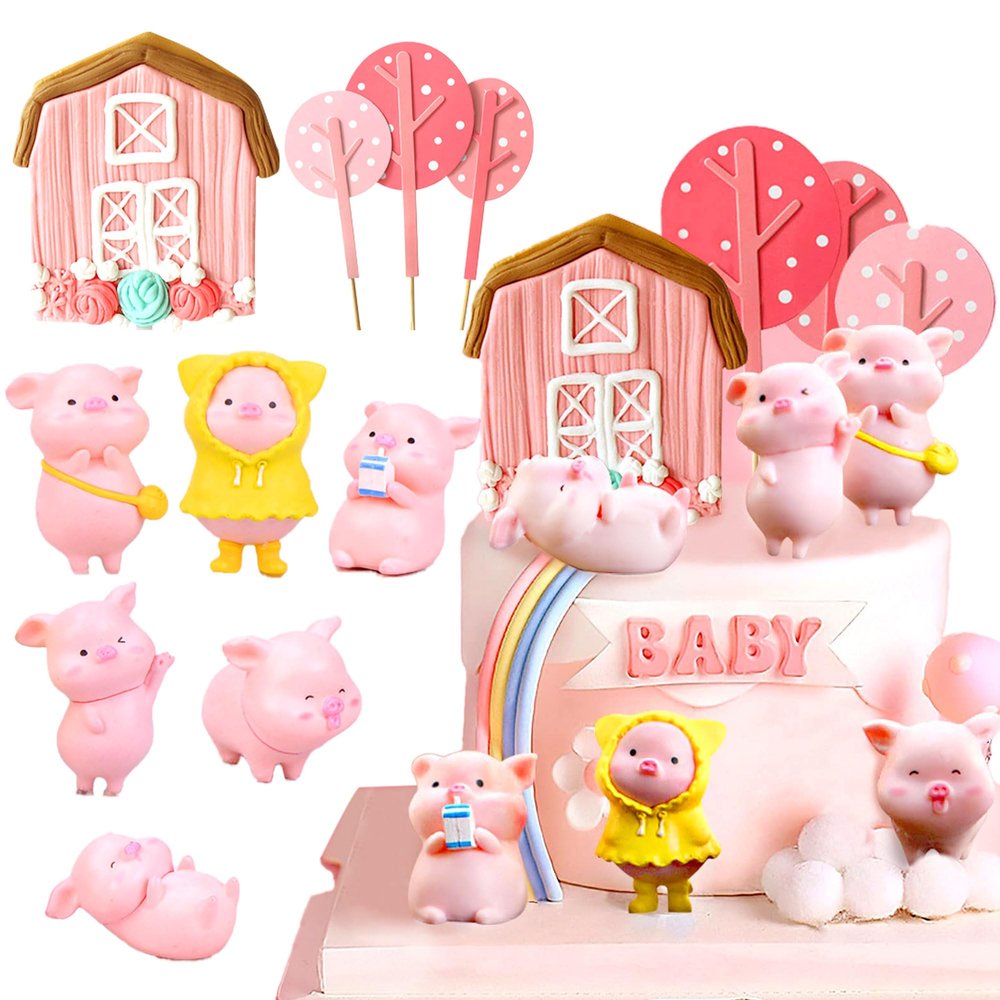 10Pcs Pink Pig Cake Decoration Piggy Cake Topper Miniature Pig Figurines Little Farm Animals Cake Topper Pig Birthday Party Supplies