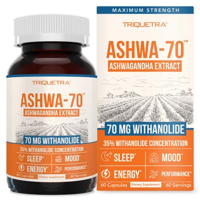 Ashwa-70: Ashwagandha Extract - 35% Withanolides | Max Strength, Highest Withanolide Concentration - Mood & Performance - Enhanced Absorption with BioPerine Black Pepper (60 Capsules)