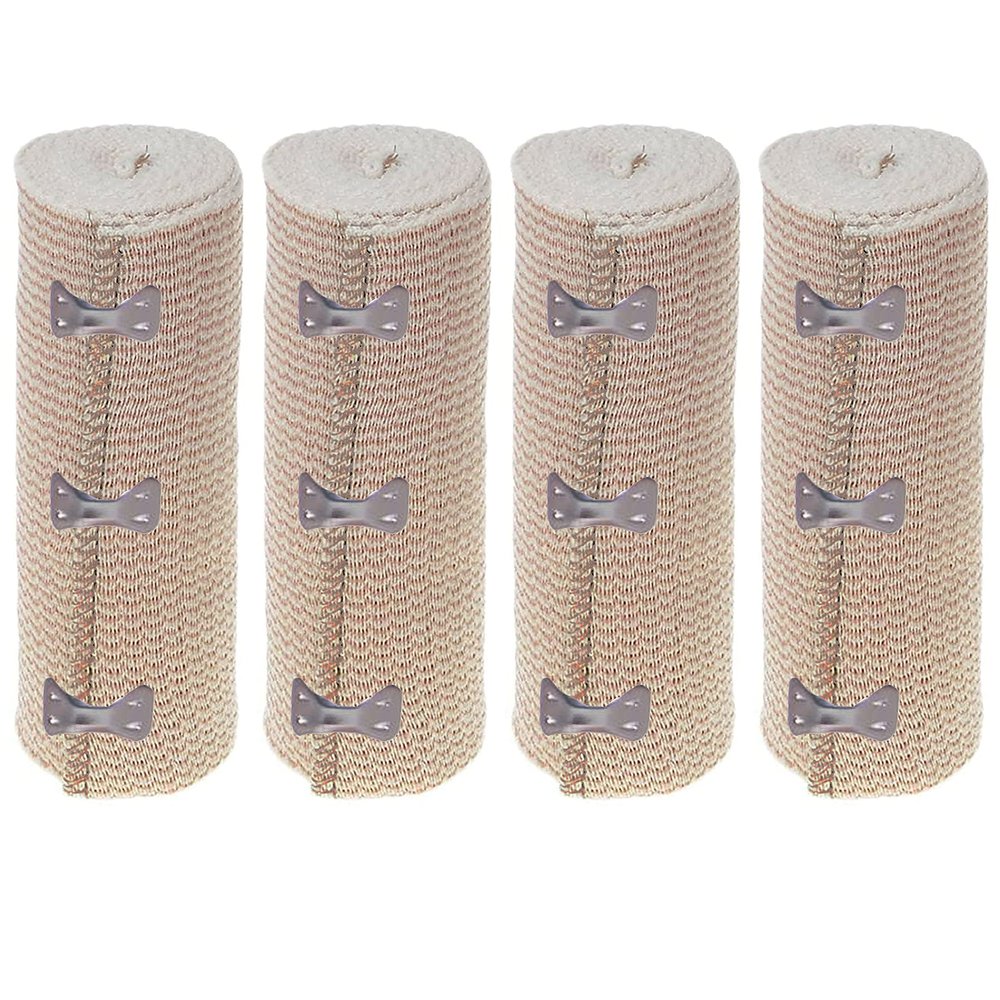 4 Rolls 6" Wide Cotton Elastic Bandages Clips Sports First Aid Large Body Wrap