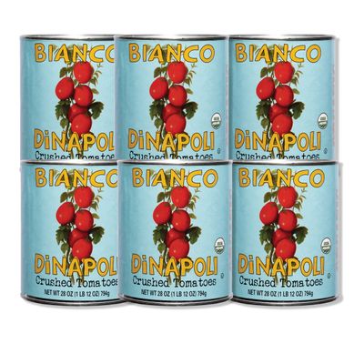 Bianco DiNapoli Organic Crushed Tomatoes in Puree - Crushed Organic Canned Tomatoes for Soups, Sauces, and Stews, Vine Ripened California Grown for Authentic Flavor and Quality - 28 oz, Pack of 6