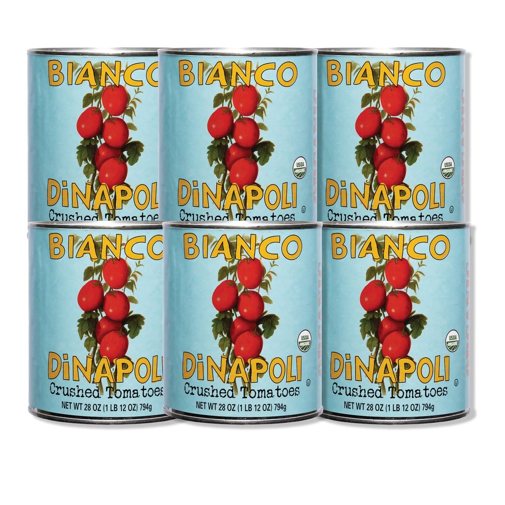 Bianco DiNapoli Organic Crushed Tomatoes in Puree - Crushed Organic Canned Tomatoes for Soups, Sauces, and Stews, Vine Ripened California Grown for Authentic Flavor and Quality - 28 oz, Pack of 6