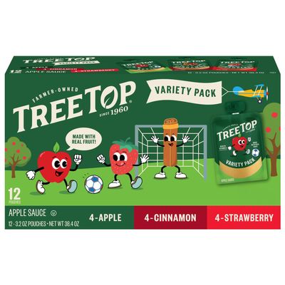 Tree Top Apple Sauce Variety Pack, Apple, Strawberry, Cinnamon, 3.2 oz. pouches (Pack of 12)