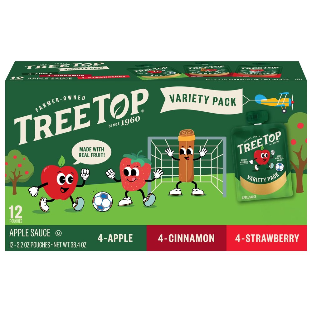 Tree Top Apple Sauce Variety Pack, Apple, Strawberry, Cinnamon, 3.2 oz. pouches (Pack of 12)