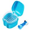 Keedolla Denture Cup Orthodontic Retainer Case, Denture Bath Box Dental Mouthguard Case Cleaning with Brush, Strainer Basket and Lid Waterproof - Blue view 1