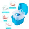 Keedolla Denture Cup Orthodontic Retainer Case, Denture Bath Box Dental Mouthguard Case Cleaning with Brush, Strainer Basket and Lid Waterproof - Blue view 3