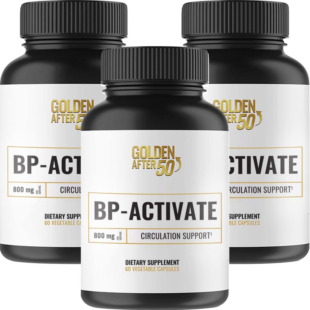 Golden After 50 BP-Activate - Nitric Oxide Supplement with Essential Amino Acids - Blood Circulation and Heart Health Support Supplement - 3 Bottles - 800mg L Arginine, AAKG, L Citrulline