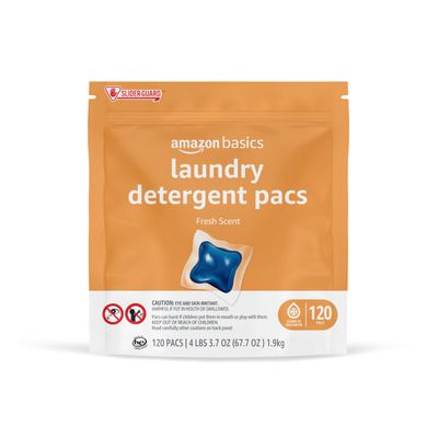 Amazon Basics Laundry Detergent Pacs, Fresh Scent, HE Compatible, Dissolves in Cold Water, Easy to Use, 120 Count (Previously Solimo)