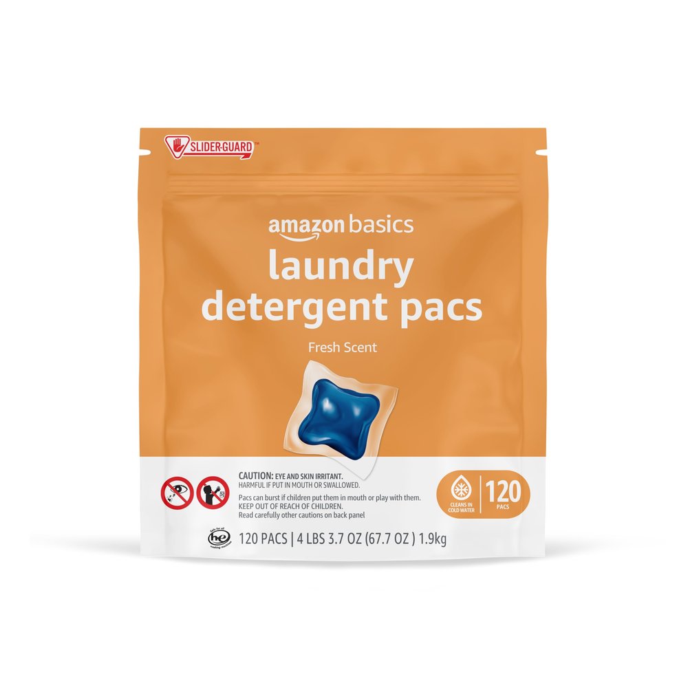 Amazon Basics Laundry Detergent Pacs, Fresh Scent, HE Compatible, Dissolves in Cold Water, Easy to Use, 120 Count (Previously Solimo)