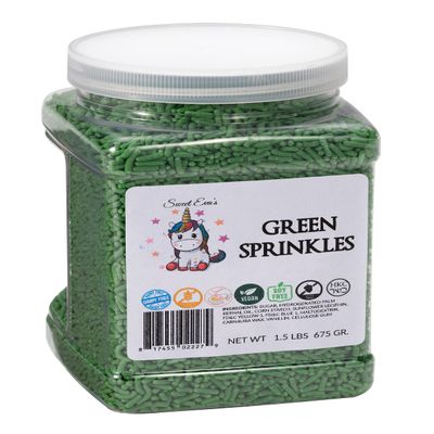 GREEN SPRINKLES- Gluten Free. Dairy Free. Egg Free. Soy Free. Nuts free.Kosher.Vegan.Sprinkles For Baking,Decorating,Cakes,Cupcakes,Cookies,Toppings,Jimmies,Sugar Shapes,Large,Bulk Candy