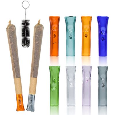 ZCZ10Pcs Colorful Glass Filter Tips Reusable Rolling Tips with Cleaning Brush, Flat Mouthpiece, 1.37 * 0.27 Inch, Convenient to Clean (Random Color)