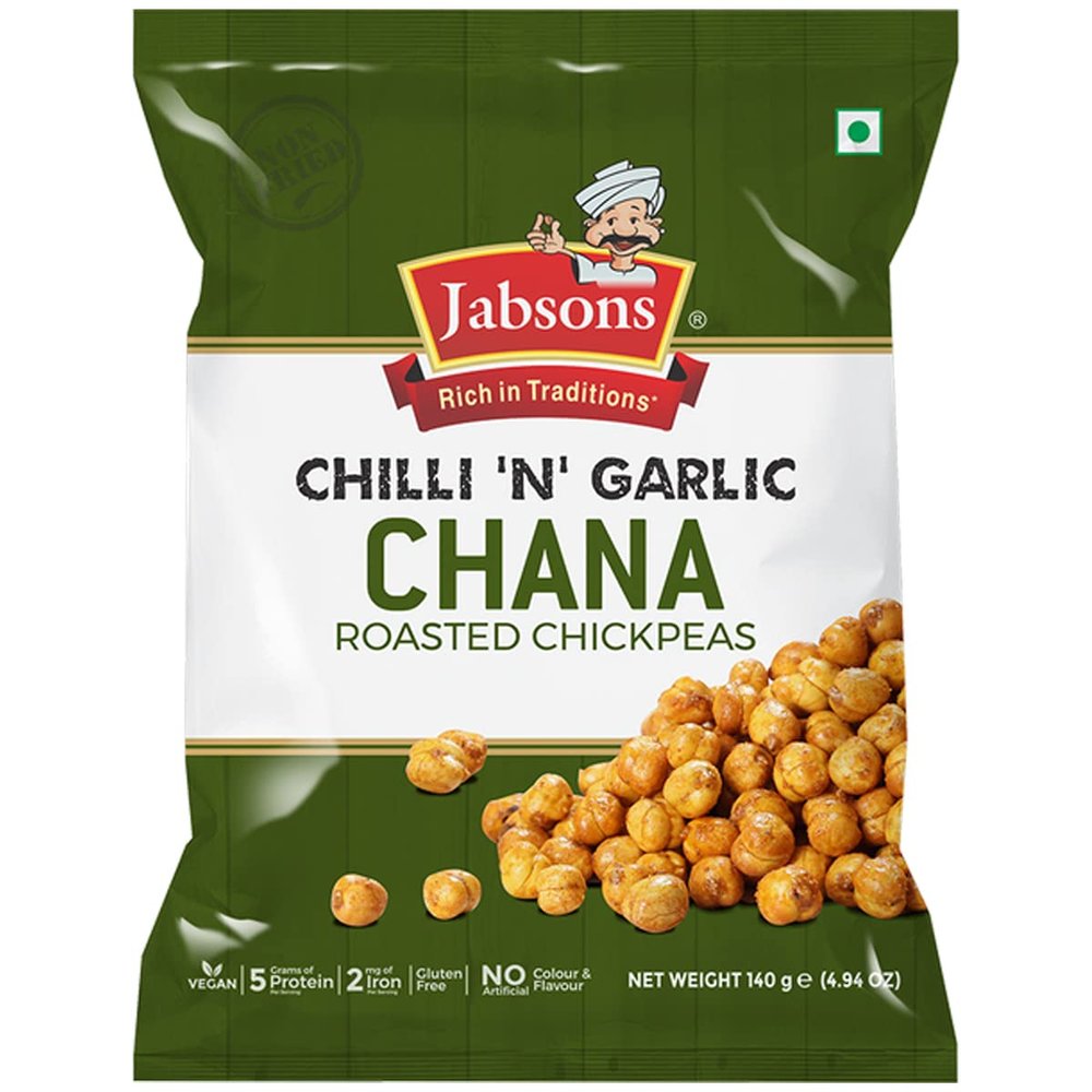 Jabsons - Chilli & Garlic Chana, Roasted Chickpeas, 140 G (4.9 Oz)