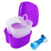 Colorful Denture Bath Case with Brush, Denture Cup Soaking Holder False Teeth Container Mouth Guard Storage Case Cleaning with Lid Waterproof - Purple view 1