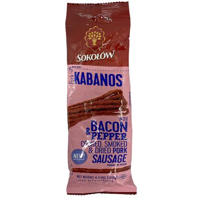 Kabanosy With Pepper & Bacon, Sokolow | No Phosphates 4.2 oz | 120g. | Pack of 3