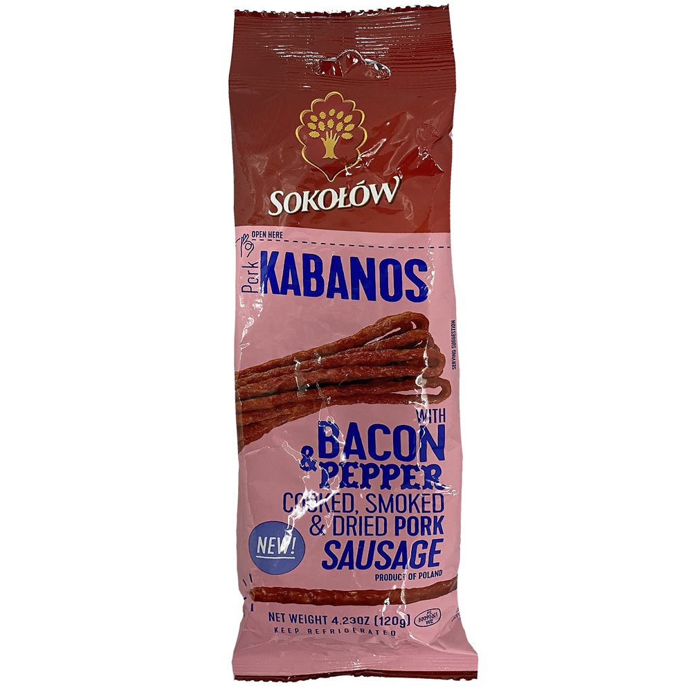 Kabanosy With Pepper & Bacon, Sokolow | No Phosphates 4.2 oz | 120g. | Pack of 3