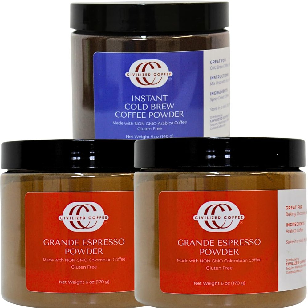 Civilized Coffee Bundle 2 Grande Espresso Powder & 1 Instant Cold Brew Coffee Granules