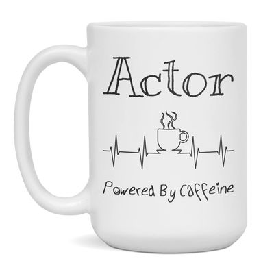 Actor Powered By Caffeine Funny Coffee Lover EKG ECG Gift Mug, 15-Ounce White