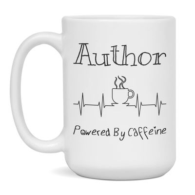 Author Powered By Caffeine Funny Coffee Lover EKG ECG Gift Mug, 15-Ounce White