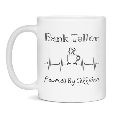 Bank Teller Powered By Caffeine Funny Coffee Lover EKG ECG Gift Mug, 11-Ounce White