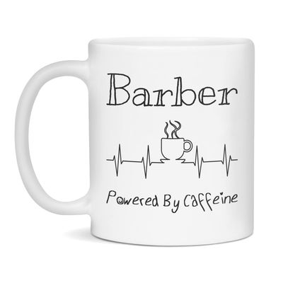 Barber Powered By Caffeine Funny Coffee Lover EKG ECG Gift Mug, 11-Ounce White