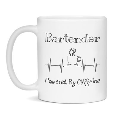 Bartender Powered By Caffeine Funny Coffee Lover EKG ECG Gift Mug, 11-Ounce White