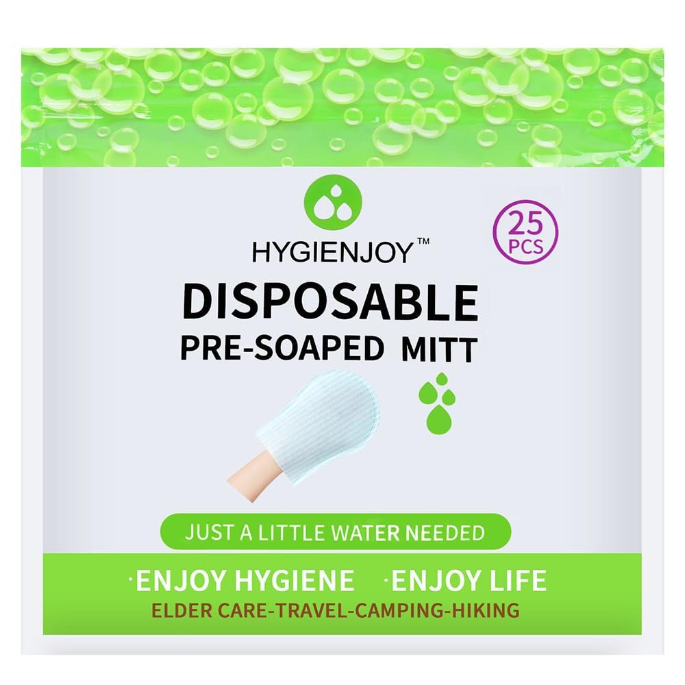 HYGIENJOY-Rinse Free Bath Wipes(25 counts),Disposable No Rinse Body Wash,More Convenient to Use,Mitten Shower Wipes,for Nursing The Elderly,The Injured and The Disabled (1 Pack)
