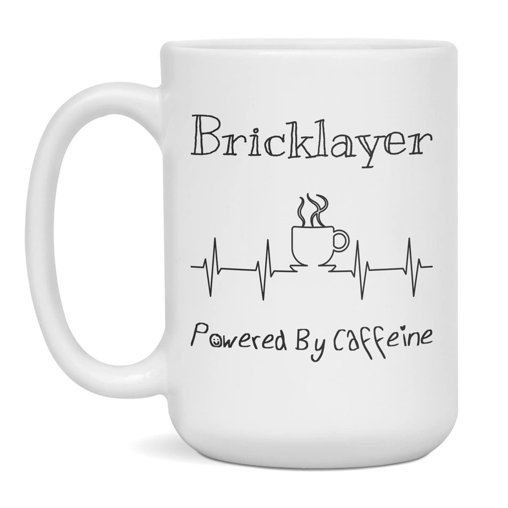 Bricklayer Powered By Caffeine Funny Coffee Lover EKG ECG Gift Mug, 15-Ounce White