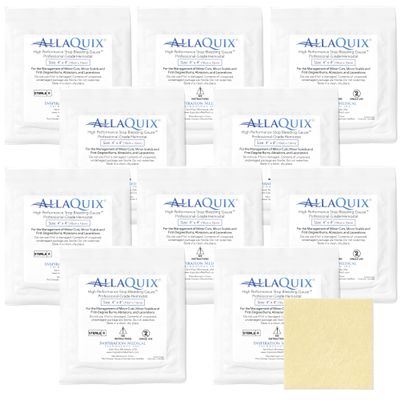 AllaQuix High Performance Stop Bleeding Gauze Pads  10-Pack (4"x4") | Hemostatic Wound Dressing for Cuts & First Aid Kits | Sterile, Drug-Free, Fast Clotting Pads