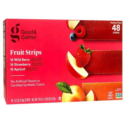 Fruit Strips Wild Berry Strawberry and Apricot Leathers Healthy Snack Made with Real Berry Puree Concentrate Good and Gather Variety Pack 48 Strips - 3 PACK
