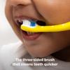 Frida Baby Triple-Angle Toothhugger Training Toddler Toothbrush | Toddler Toothbrush 2 Years and Up, Cleans All Sides at Once | 2 Pack (Yellow + Blue) view 2