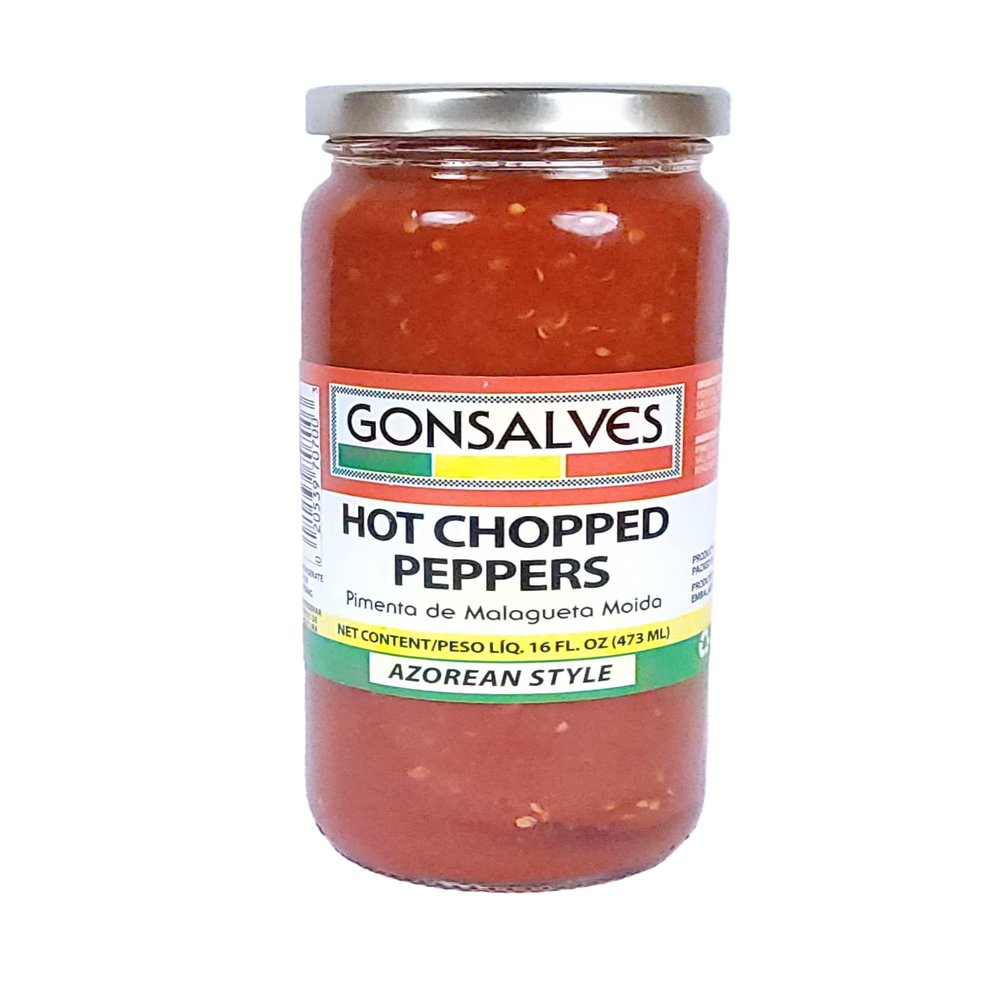 Hot Chopped Peppers | Pimenta de Malagueta Moida Net Wt 16 fl oz (454g) Azorean Style